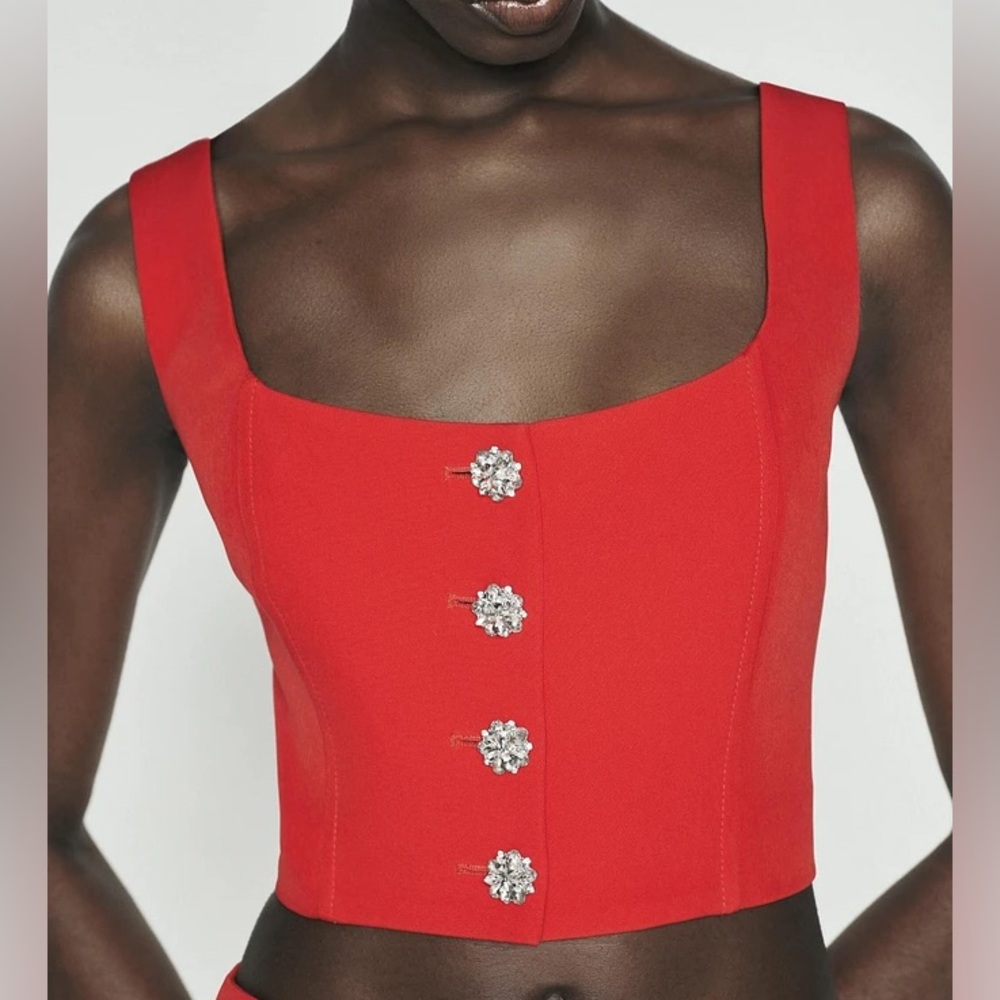 JEWEL BUTTON BUSTIER TOP